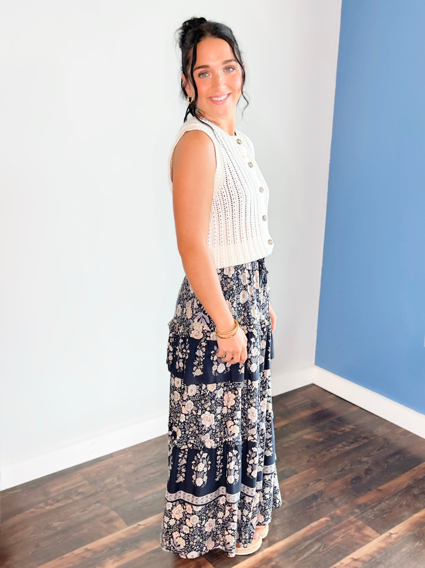 Mazi Printed Ruffled Tiered Midi Skirt