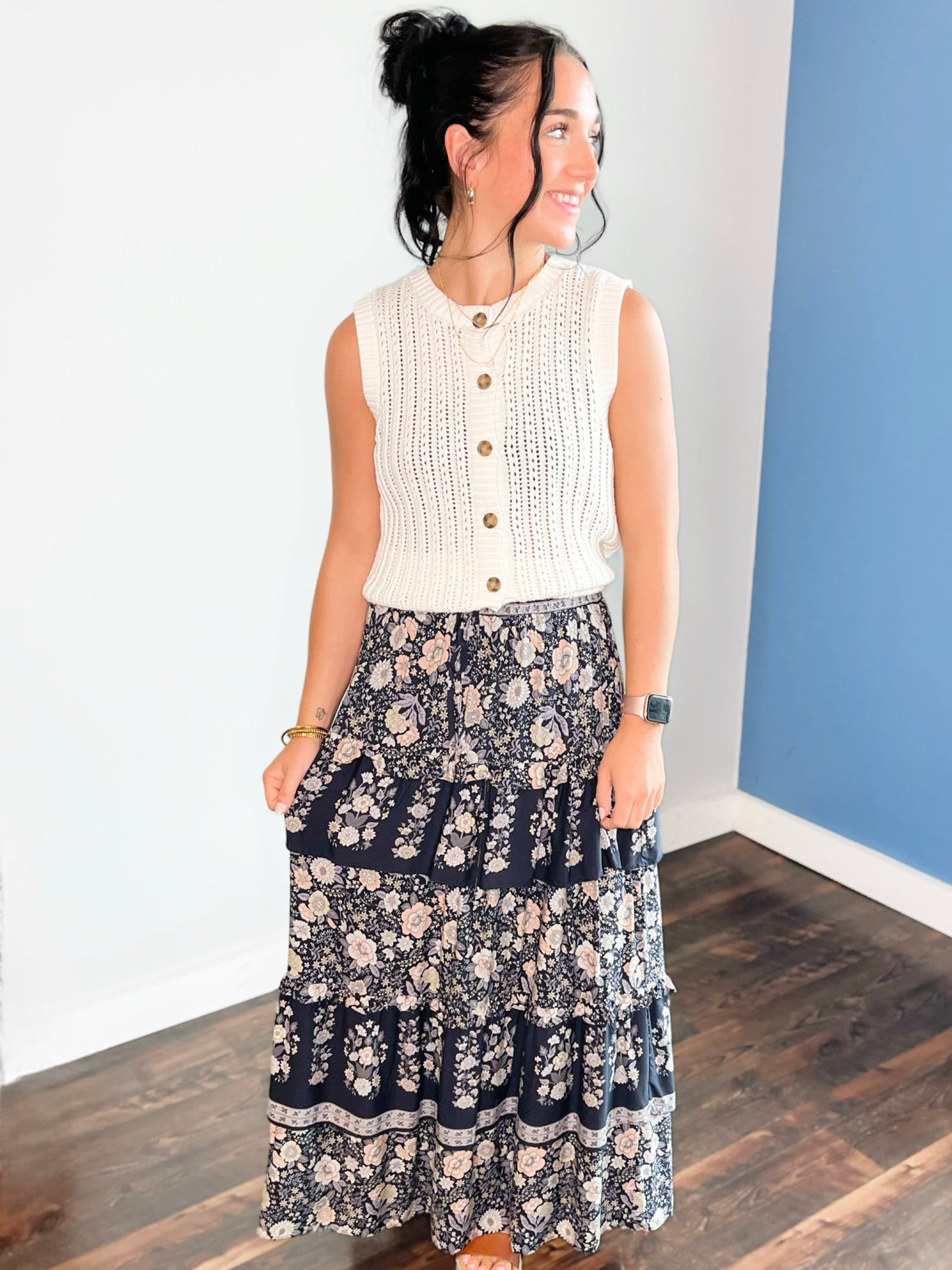 Mazi Printed Ruffled Tiered Midi Skirt
