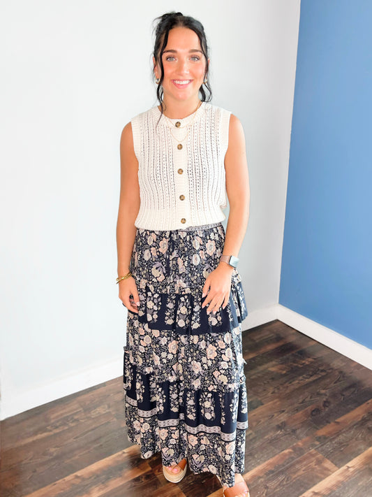 Mazi Printed Ruffled Tiered Midi Skirt