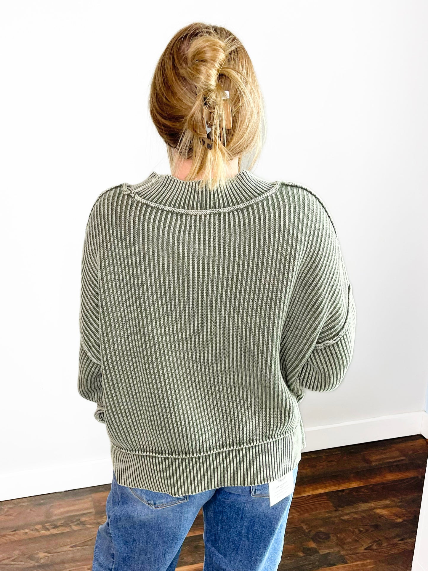Eloise Washed Oversized Boxy Sweater | Dark Olive