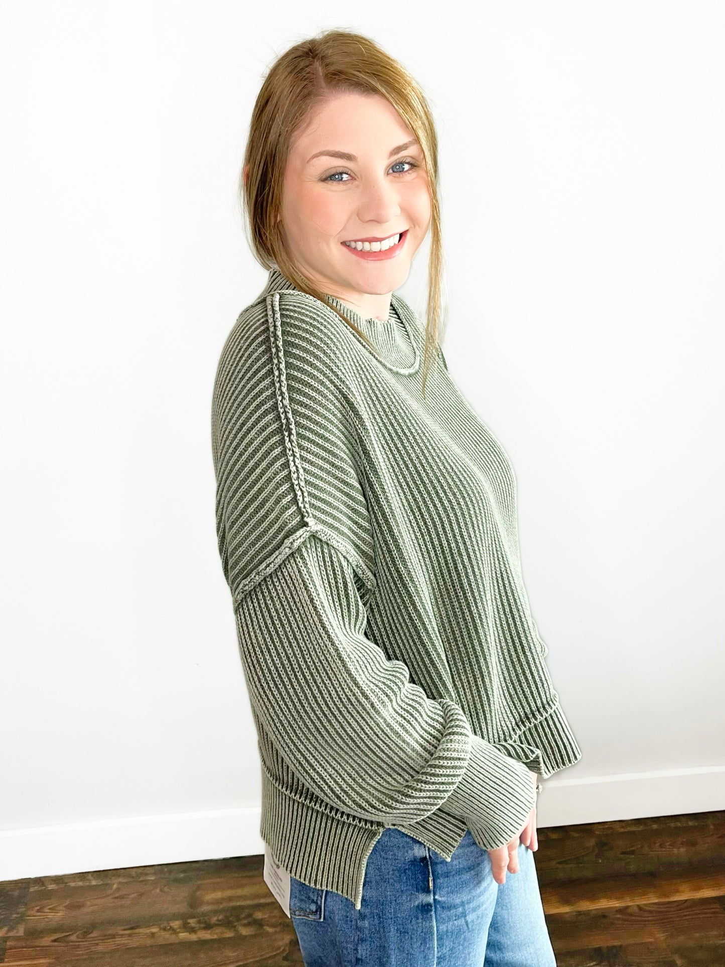 Eloise Washed Oversized Boxy Sweater | Dark Olive