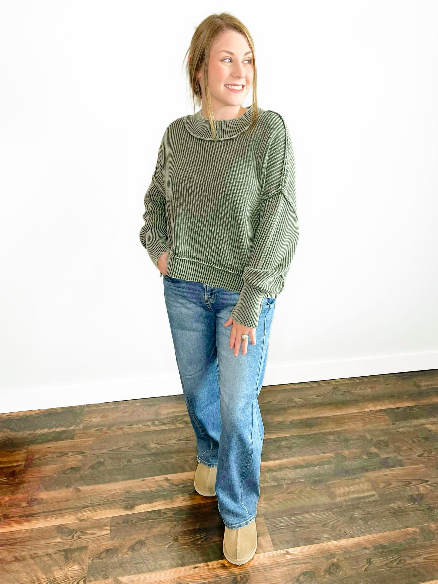 Eloise Washed Oversized Boxy Sweater | Dark Olive