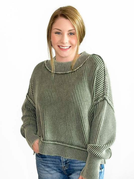 Eloise Washed Oversized Boxy Sweater | Dark Olive