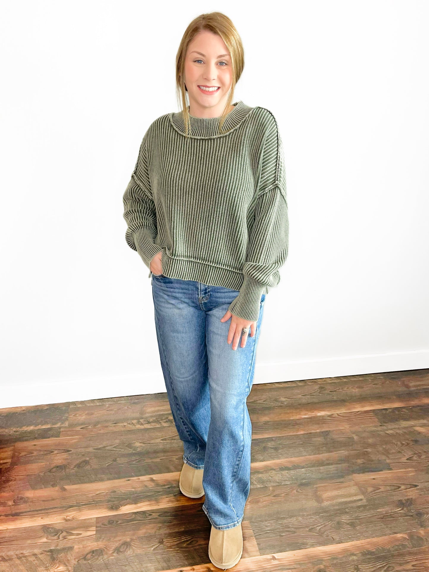 Eloise Washed Oversized Boxy Sweater | Dark Olive