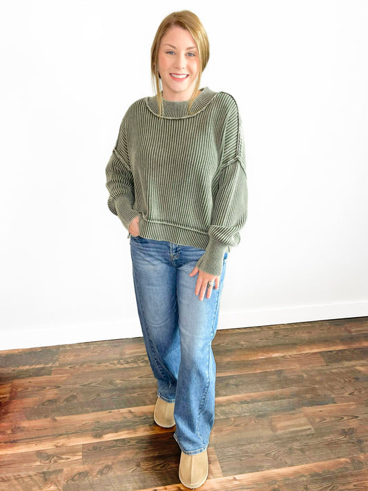 Eloise Washed Oversized Boxy Sweater | Dark Olive
