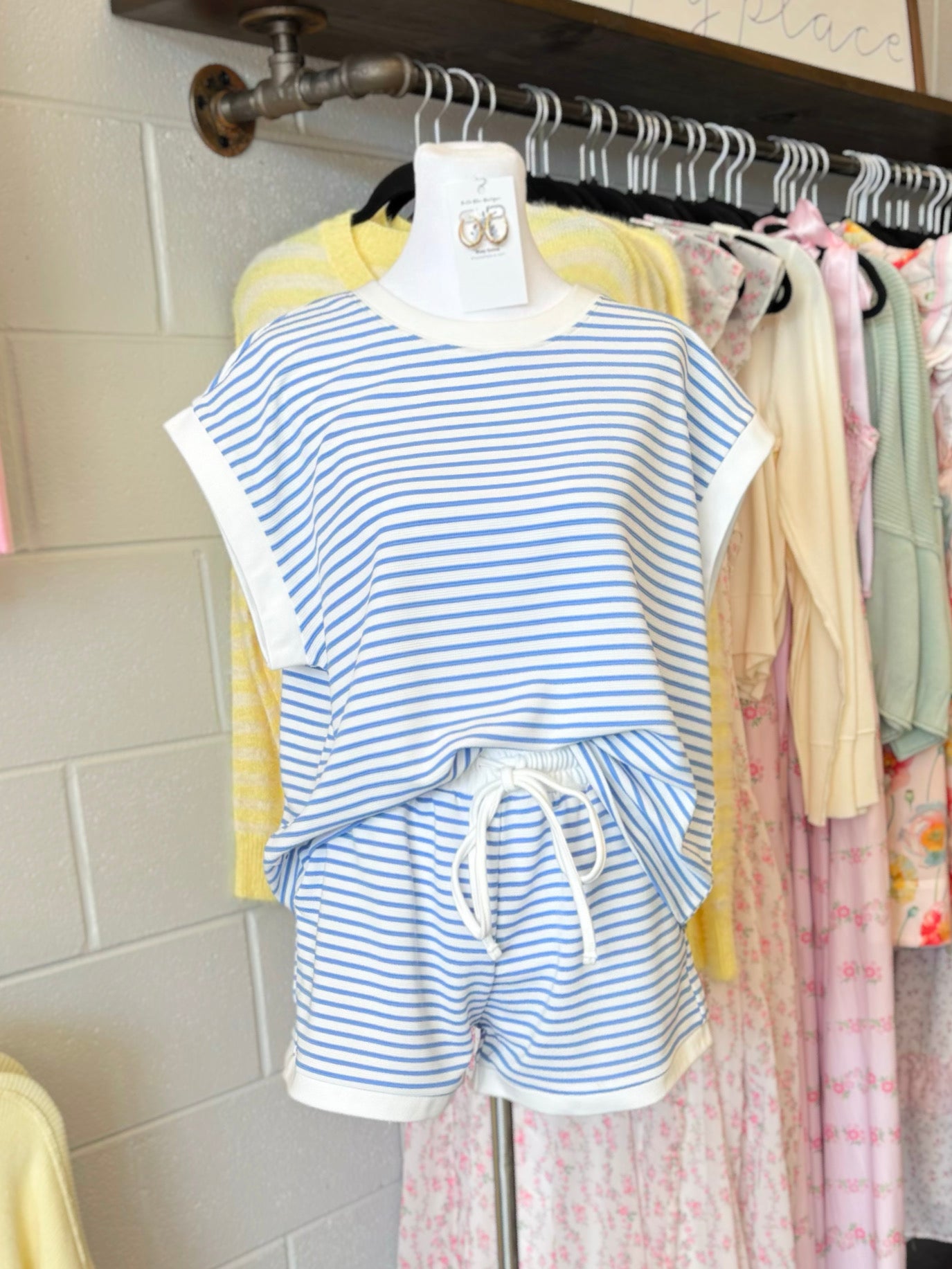 Chesney Striped Contrast Trim Set | Cornflower Blue