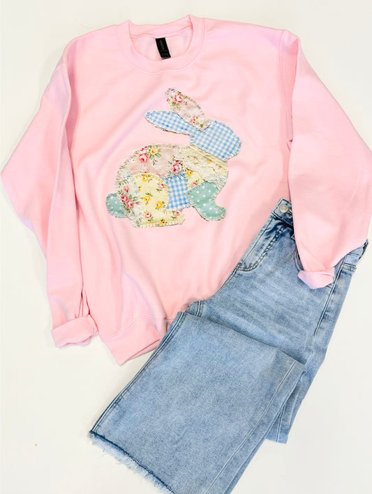 Faux Patchwork Bunny Sweatshirt