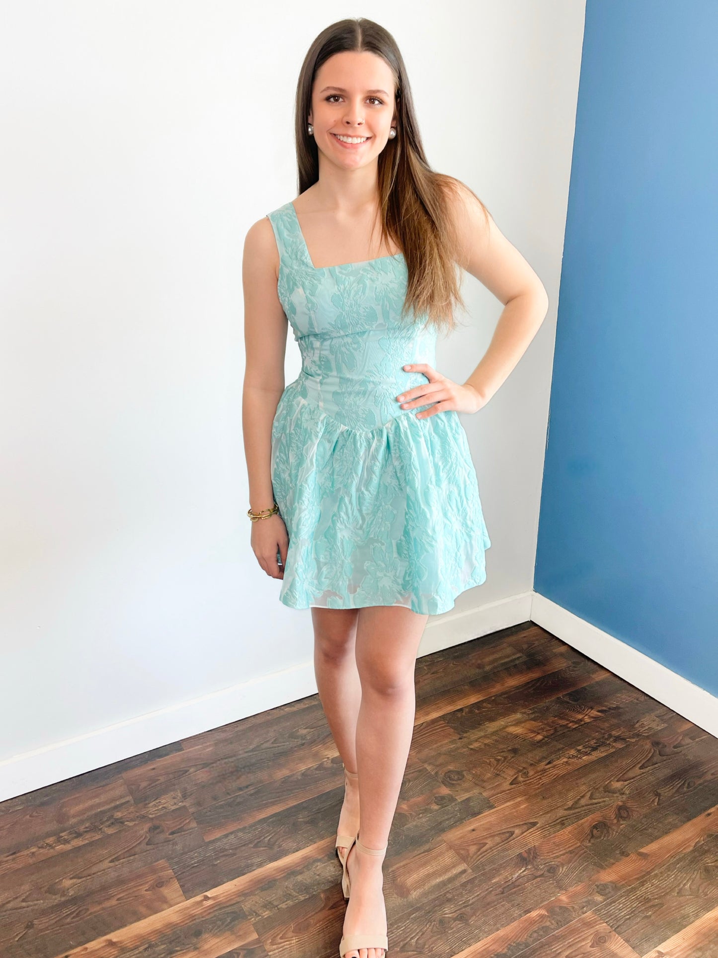 Hazel Jacquard Mini Dress w/ Bow Detail