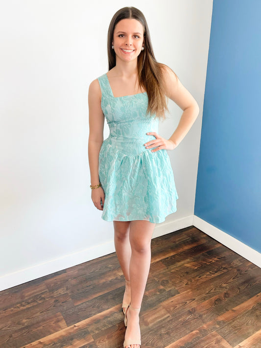 Hazel Jacquard Mini Dress w/ Bow Detail