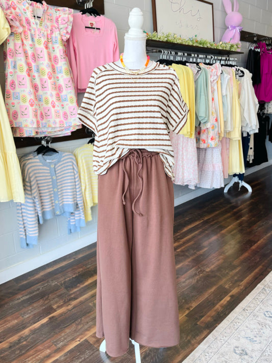 Andrea Striped Short Sleeve Top | Brown