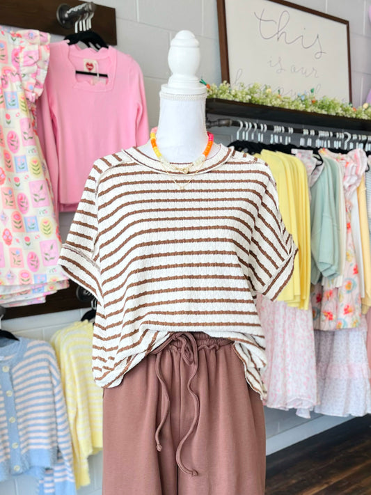 Andrea Striped Short Sleeve Top | Brown