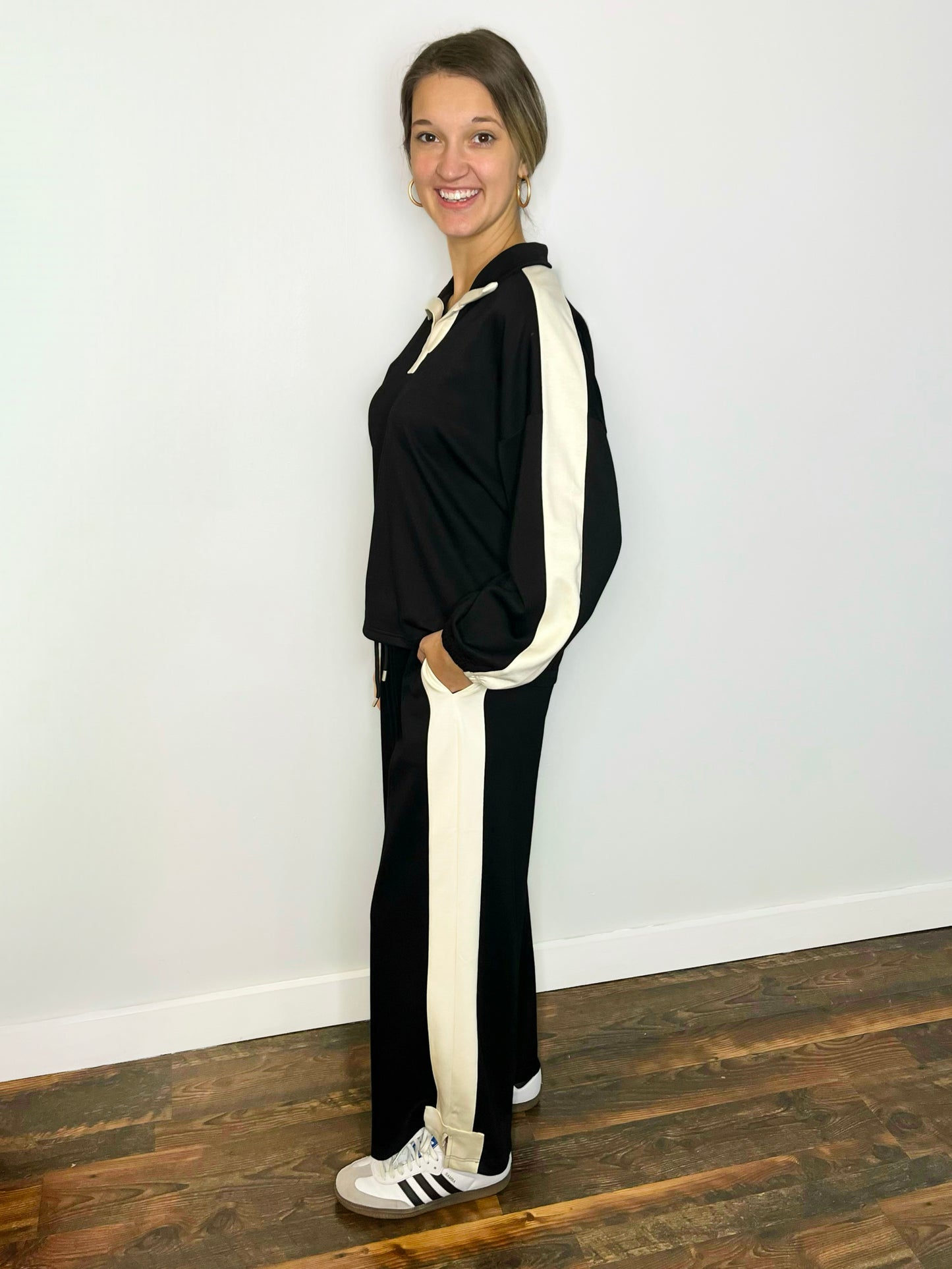 Dixie Contrast Strip Sweatsuit Set | Black