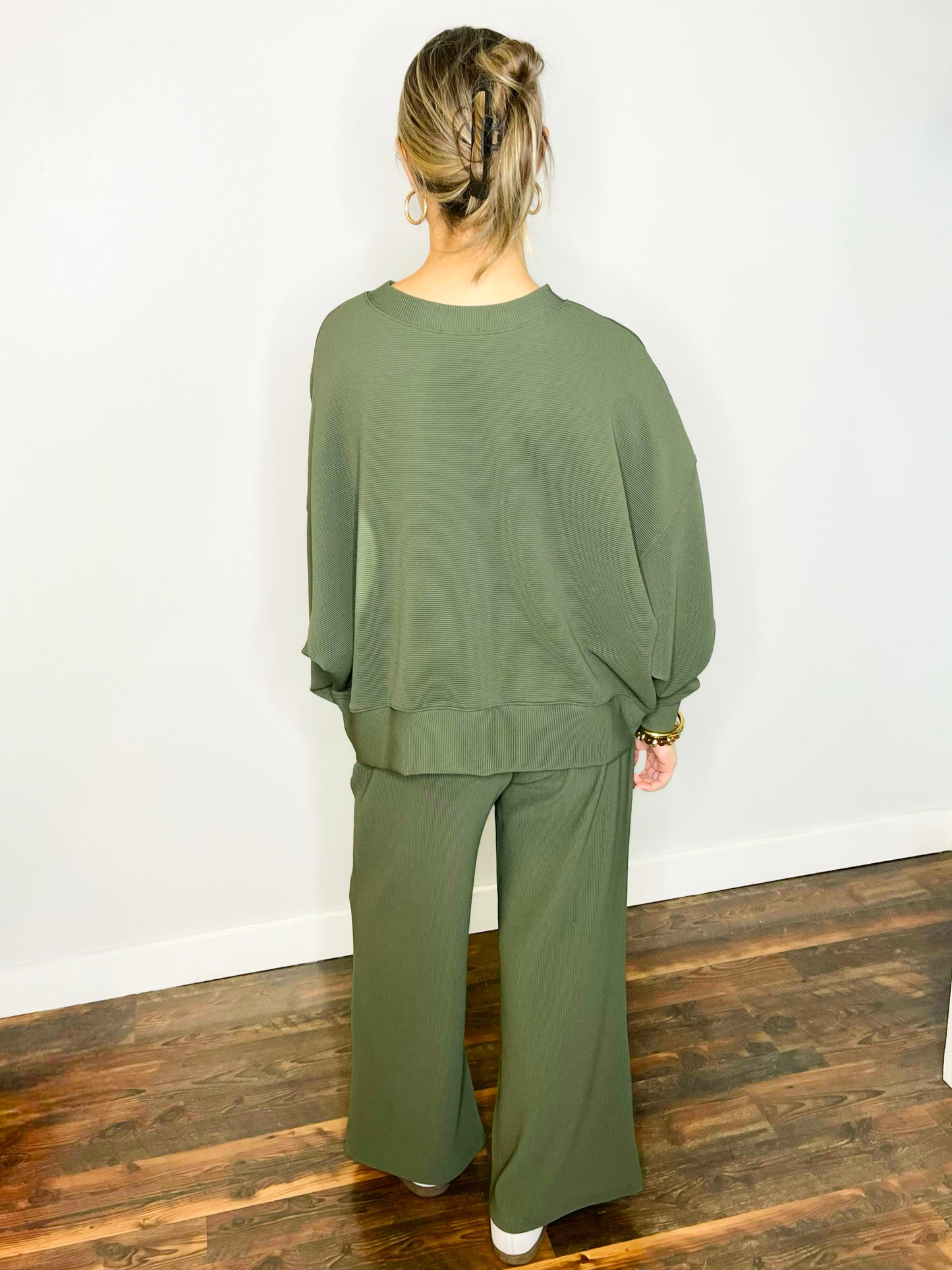 Emerson Ribbed Pullover & Pants Set | Dark Olive