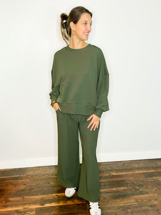 Emerson Ribbed Pullover & Pants Set | Dark Olive