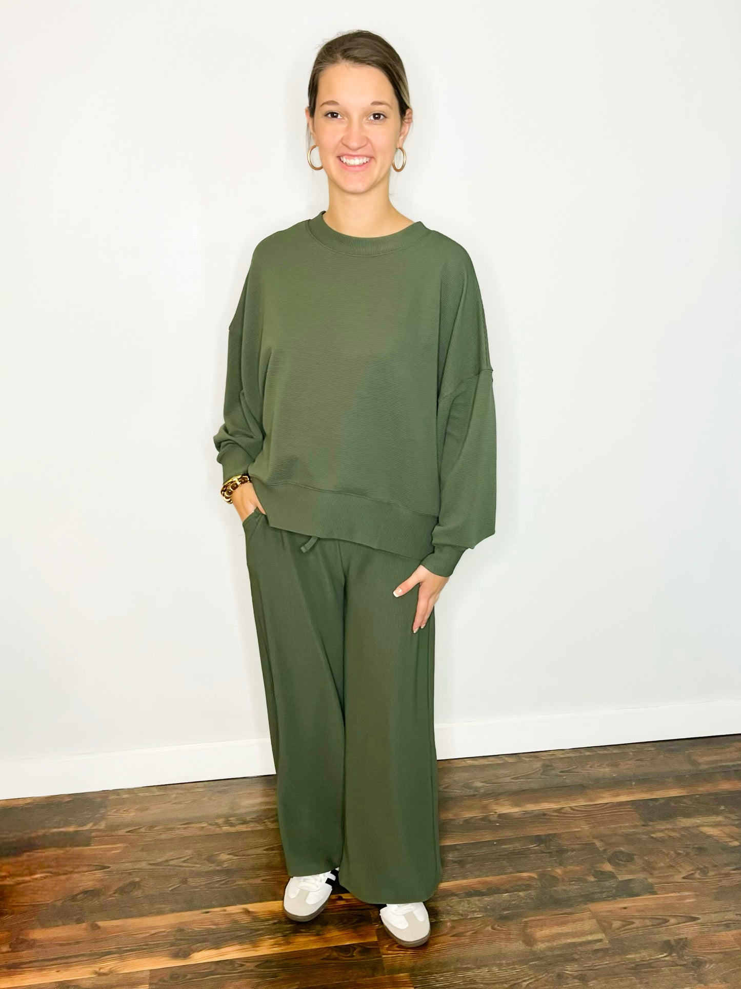 Emerson Ribbed Pullover & Pants Set | Dark Olive