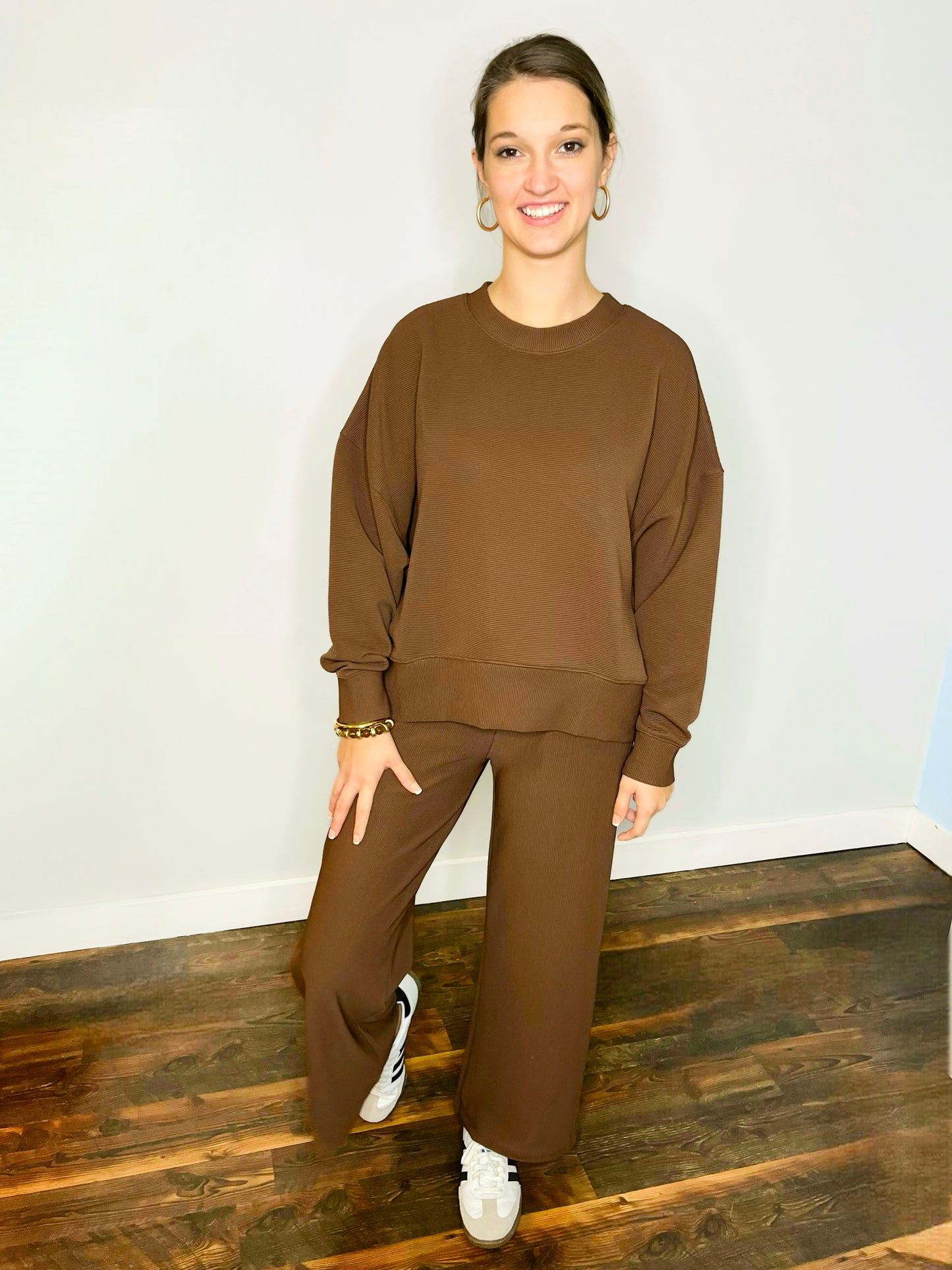 Emerson Ribbed Pullover & Pants Set | Brown