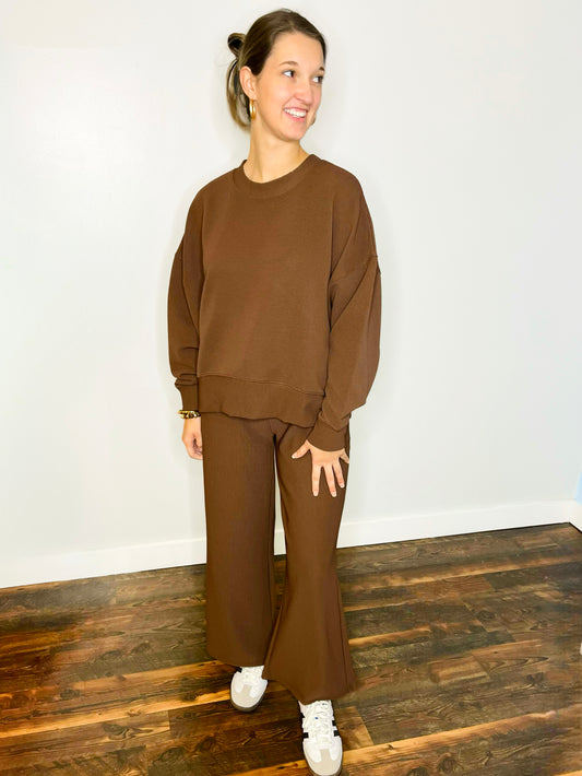 Emerson Ribbed Pullover & Pants Set | Brown