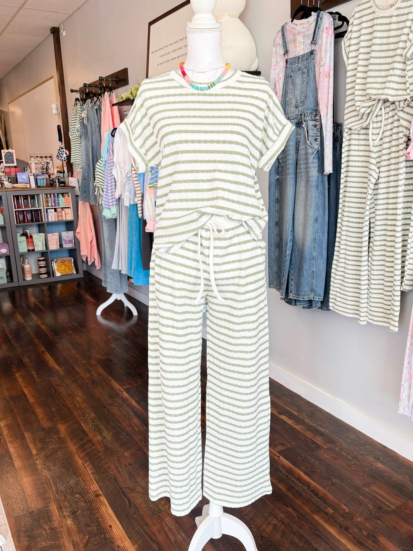 Mark Textured Stripe Top & Pants Set | Olive