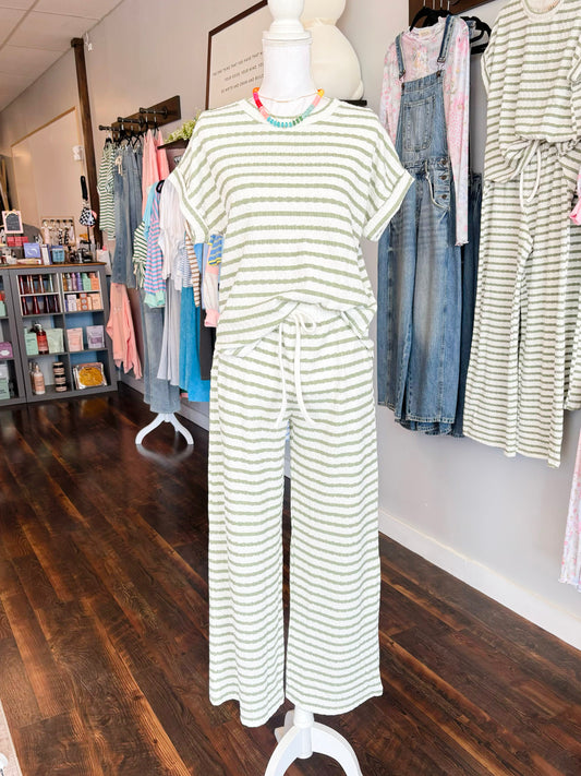 Mark Textured Stripe Top & Pants Set | Olive