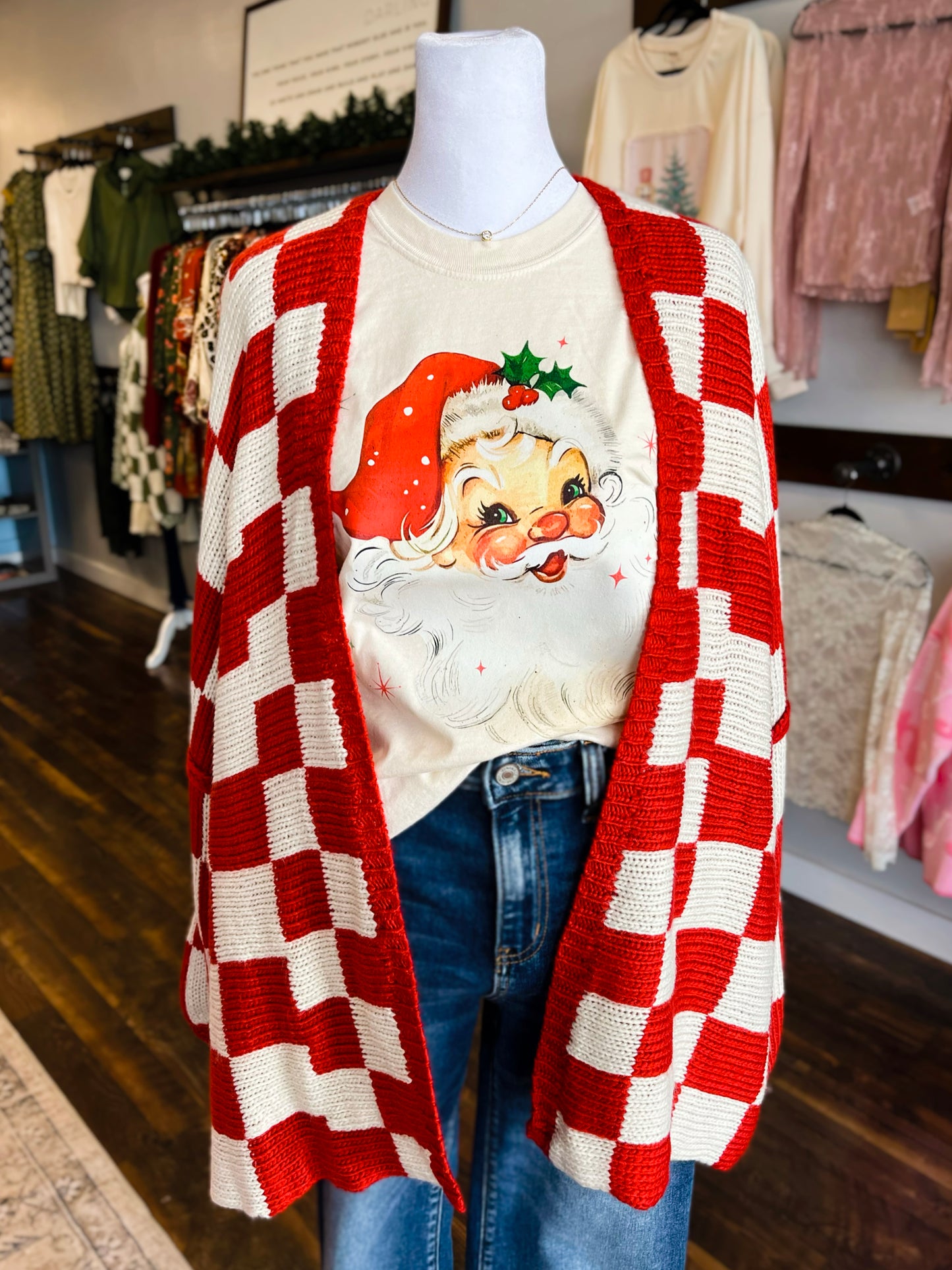 Priscilla Checkered Cardigan | Red