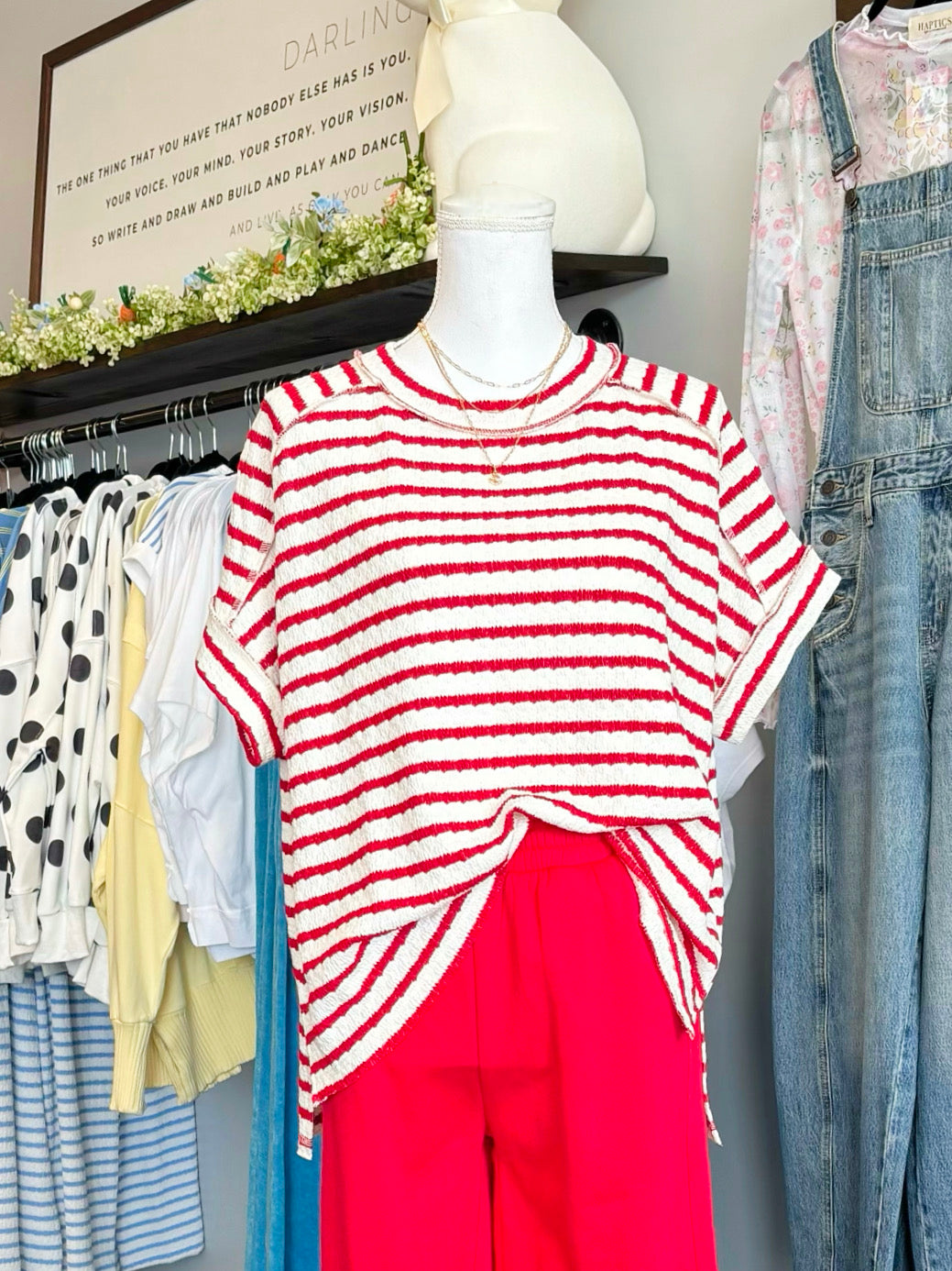 Andrea Striped Short Sleeve Top | Ruby